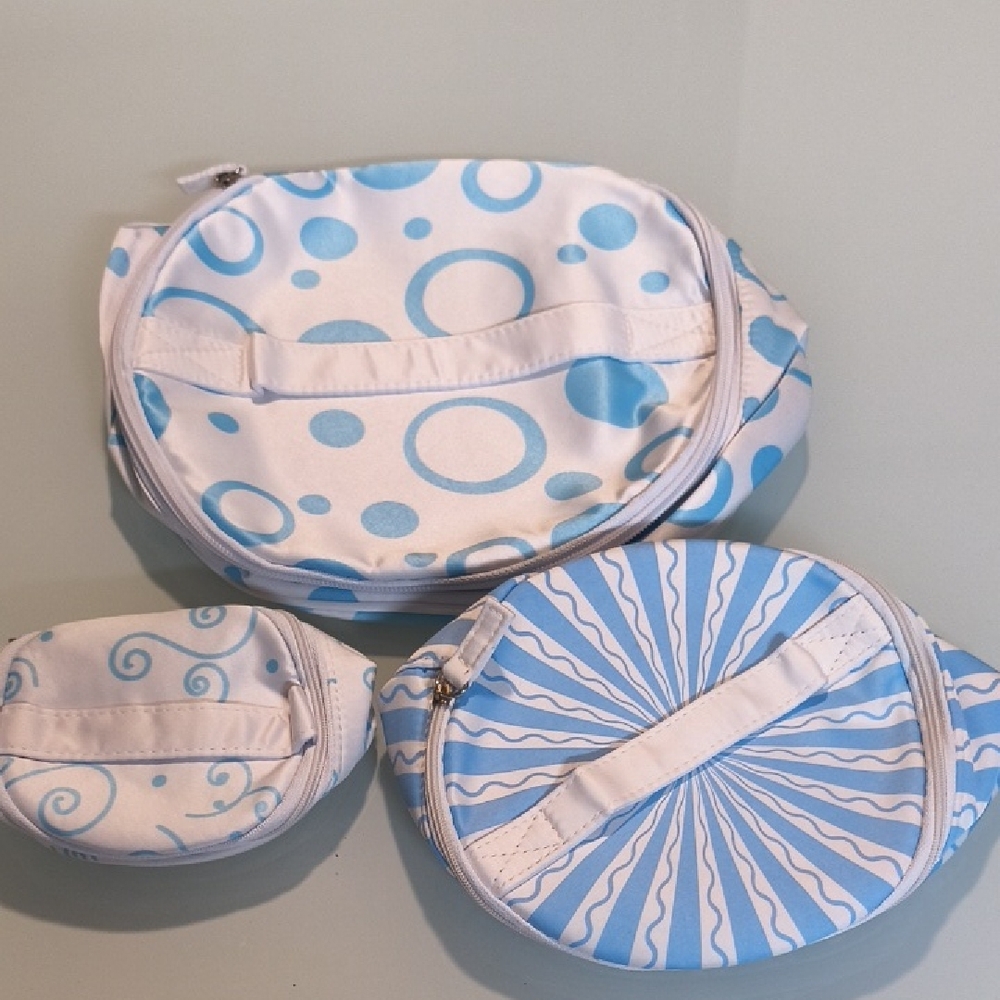 Blue and White Patterned Cosmetic Bags Set with Mirror